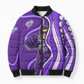 Hobart Hurricanes Bomber Puffer Jacket Aboriginal Dot Art Purple White - Tribal Wave Pattern