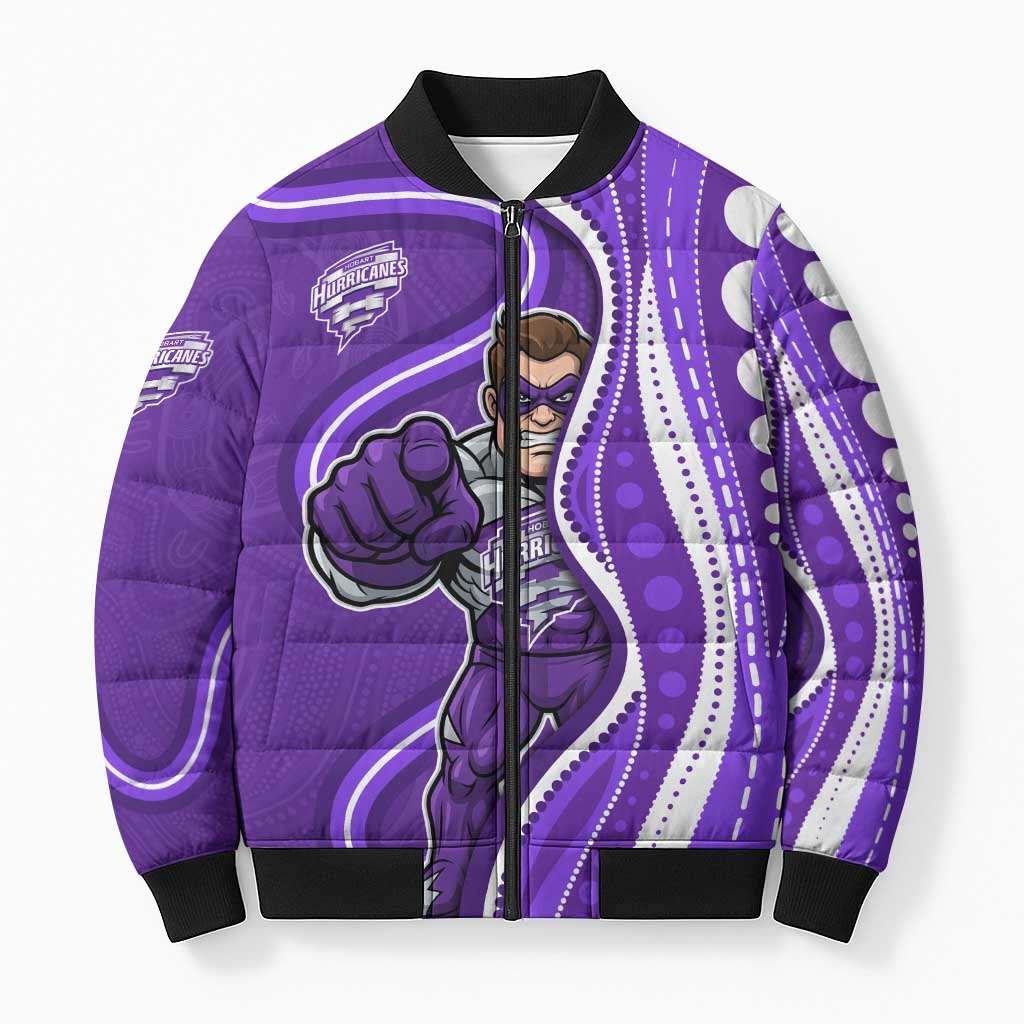 Hobart Hurricanes Bomber Puffer Jacket Aboriginal Dot Art Purple White - Tribal Wave Pattern