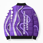 Hobart Hurricanes Bomber Puffer Jacket Aboriginal Dot Art Purple White - Tribal Wave Pattern