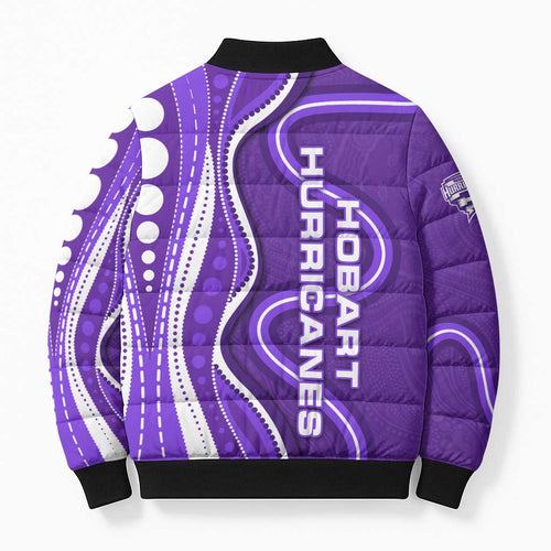 Hobart Hurricanes Bomber Puffer Jacket Aboriginal Dot Art Purple White - Tribal Wave Pattern