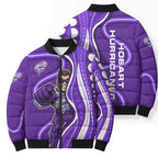 Hobart Hurricanes Bomber Puffer Jacket Aboriginal Dot Art Purple White - Tribal Wave Pattern