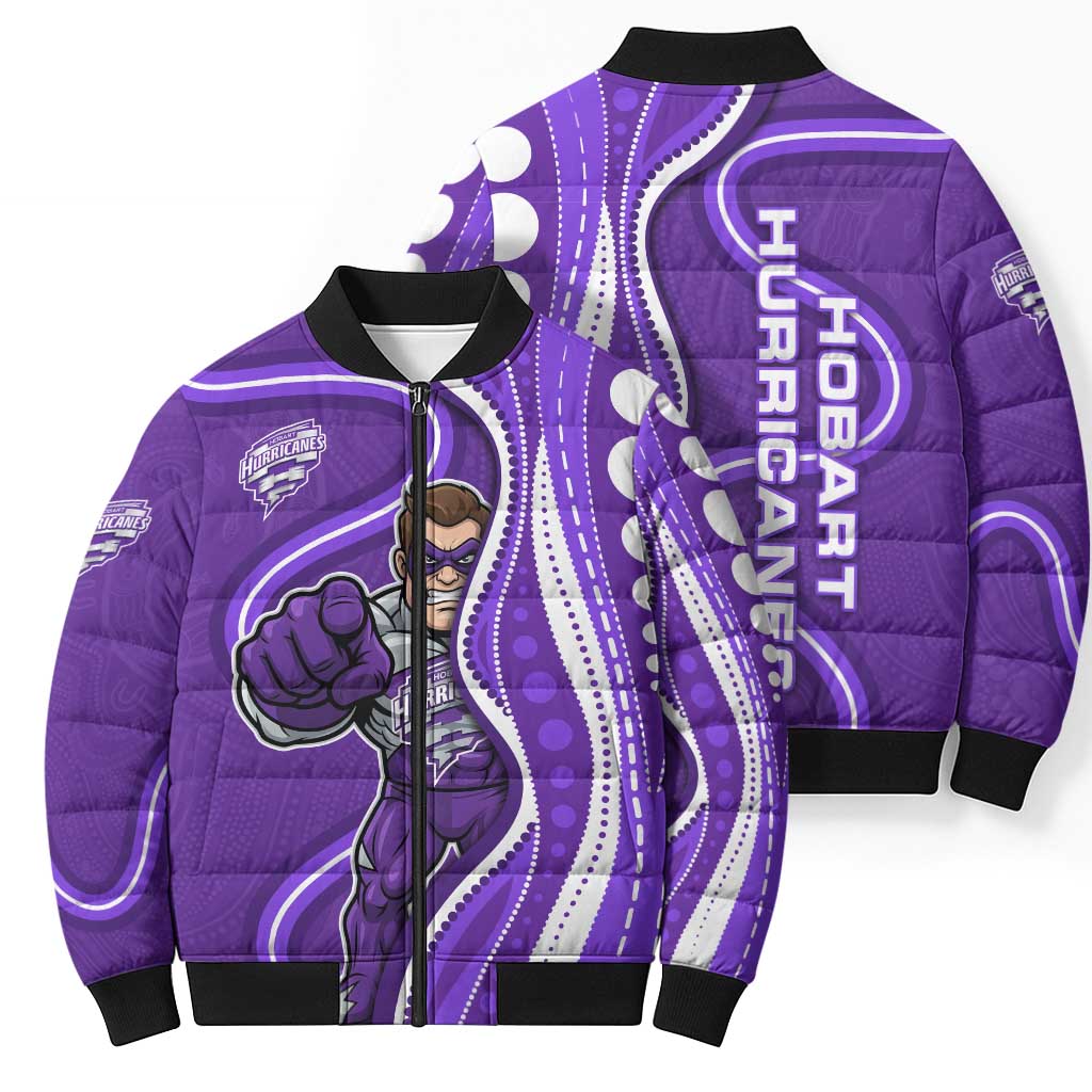 Hobart Hurricanes Bomber Puffer Jacket Aboriginal Dot Art Purple White - Tribal Wave Pattern