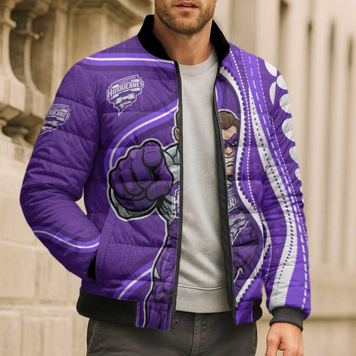 Hobart Hurricanes Bomber Puffer Jacket Aboriginal Dot Art Purple White - Tribal Wave Pattern