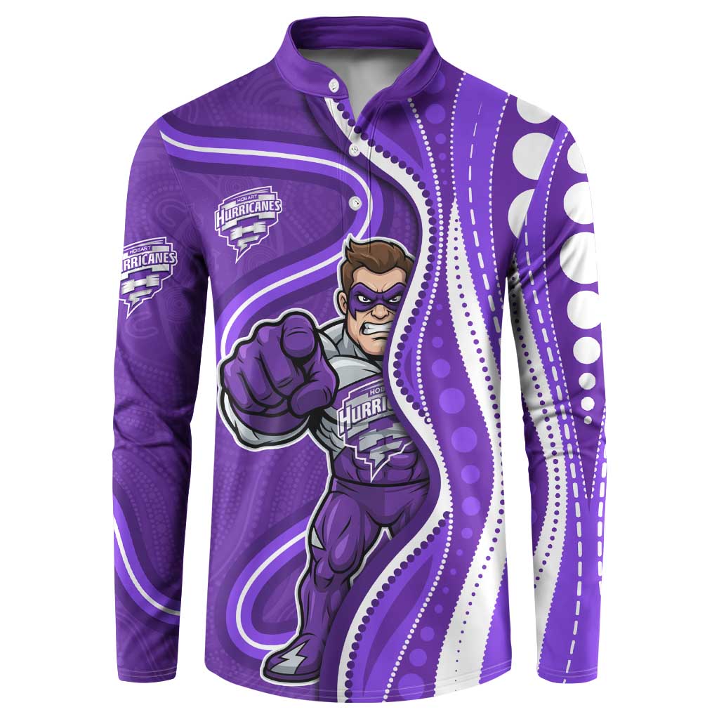 Hobart Hurricanes Button Sweatshirt Aboriginal Dot Art Purple White - Tribal Wave Pattern