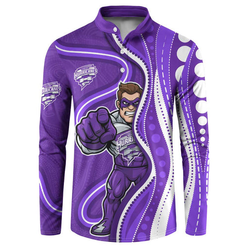 Hobart Hurricanes Button Sweatshirt Aboriginal Dot Art Purple White - Tribal Wave Pattern