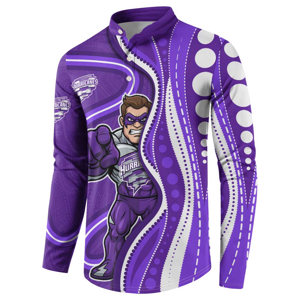 Hobart Hurricanes Button Sweatshirt Aboriginal Dot Art Purple White - Tribal Wave Pattern