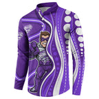 Hobart Hurricanes Button Sweatshirt Aboriginal Dot Art Purple White - Tribal Wave Pattern