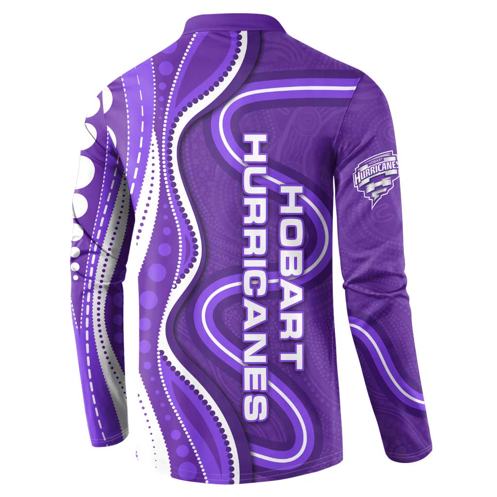 Hobart Hurricanes Button Sweatshirt Aboriginal Dot Art Purple White - Tribal Wave Pattern