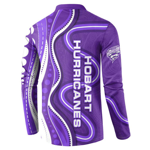 Hobart Hurricanes Button Sweatshirt Aboriginal Dot Art Purple White - Tribal Wave Pattern