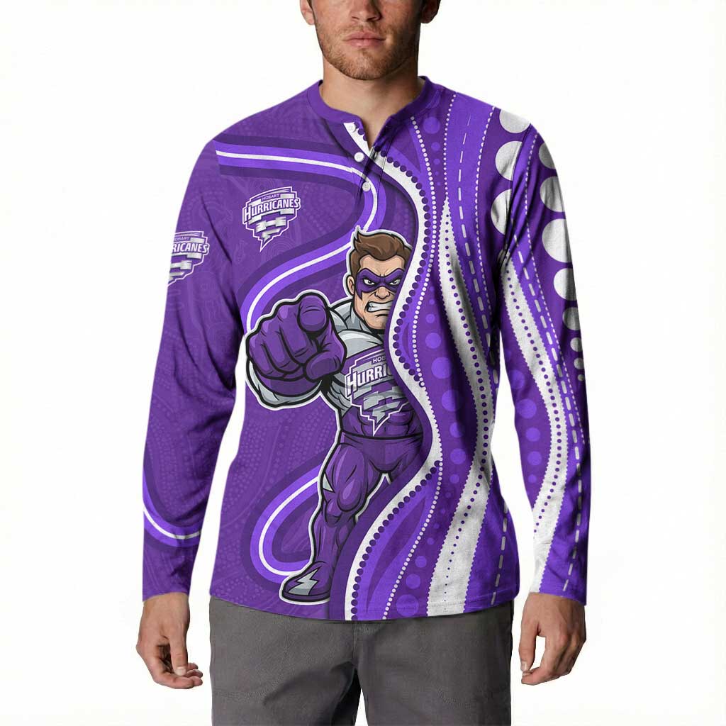 Hobart Hurricanes Button Sweatshirt Aboriginal Dot Art Purple White - Tribal Wave Pattern