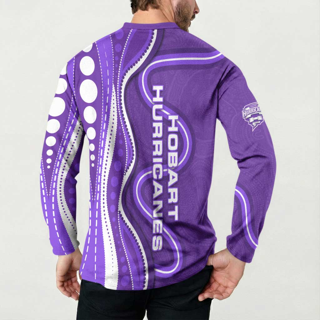 Hobart Hurricanes Button Sweatshirt Aboriginal Dot Art Purple White - Tribal Wave Pattern