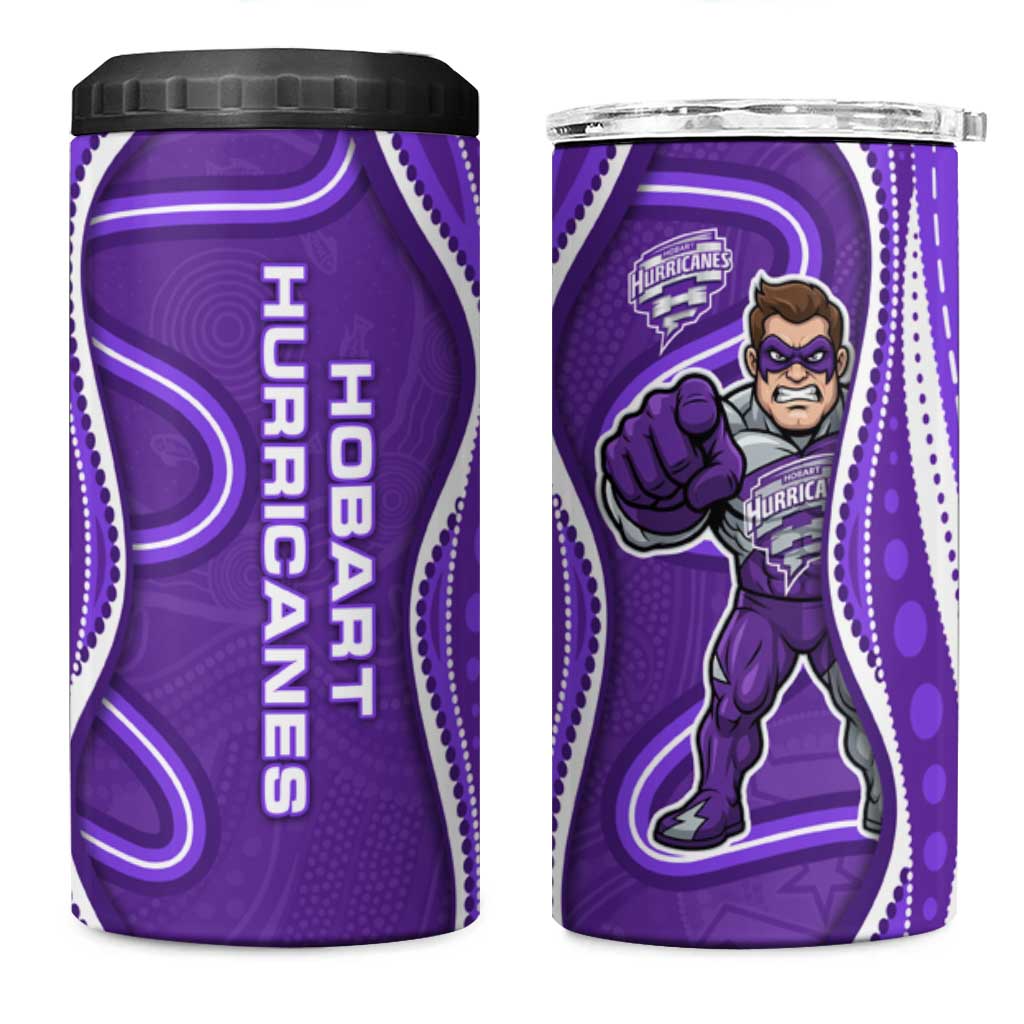 Hobart Hurricanes 4 in 1 Can Cooler Tumbler Aboriginal Dot Art Purple White - Tribal Wave Pattern