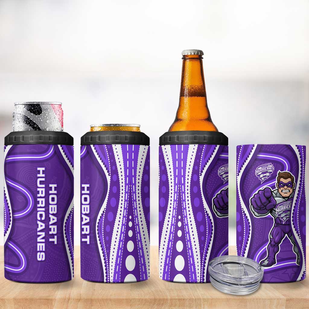 Hobart Hurricanes 4 in 1 Can Cooler Tumbler Aboriginal Dot Art Purple White - Tribal Wave Pattern