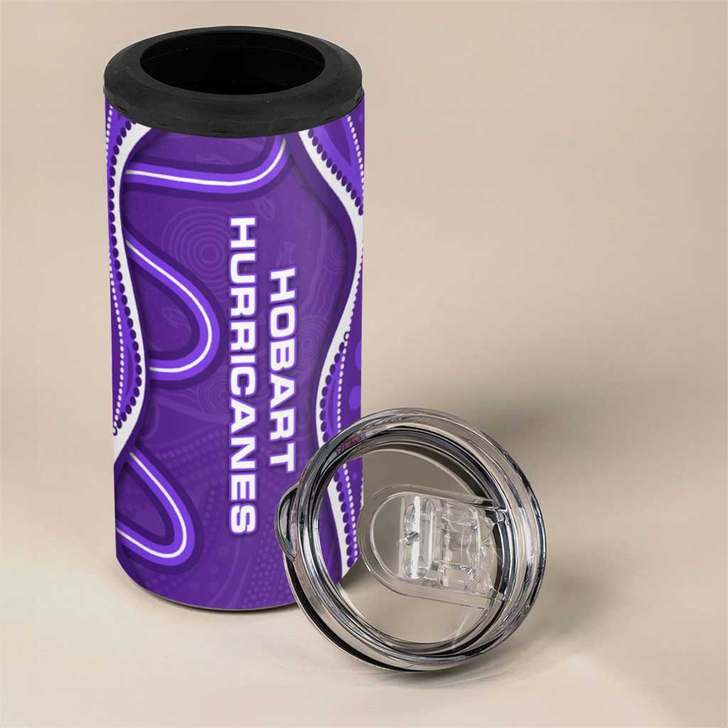 Hobart Hurricanes 4 in 1 Can Cooler Tumbler Aboriginal Dot Art Purple White - Tribal Wave Pattern