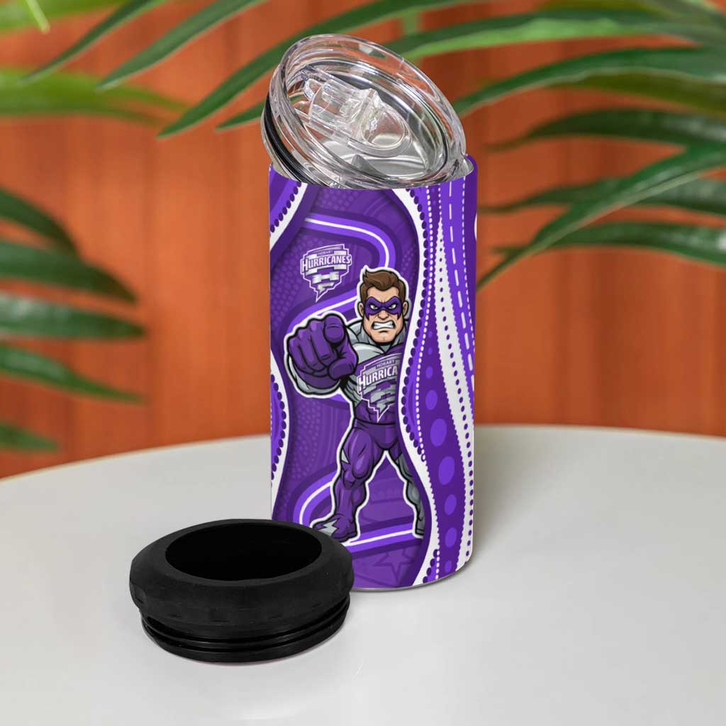 Hobart Hurricanes 4 in 1 Can Cooler Tumbler Aboriginal Dot Art Purple White - Tribal Wave Pattern