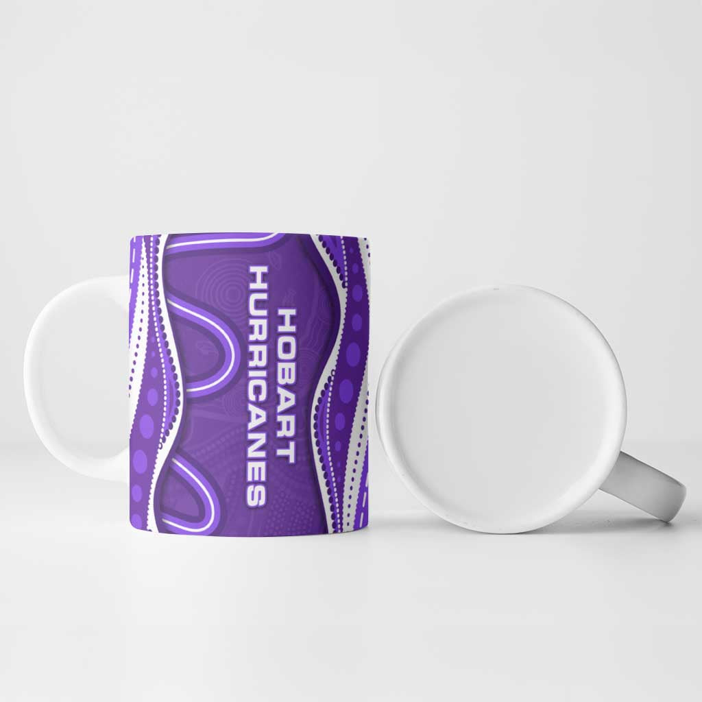 Hobart Hurricanes Ceramic Mug Aboriginal Dot Art Purple White - Tribal Wave Pattern