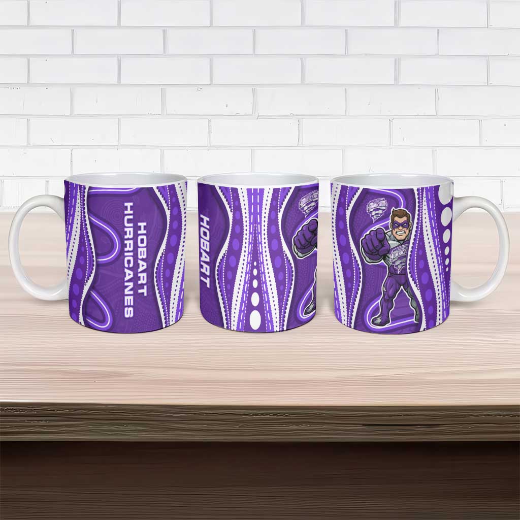Hobart Hurricanes Ceramic Mug Aboriginal Dot Art Purple White - Tribal Wave Pattern
