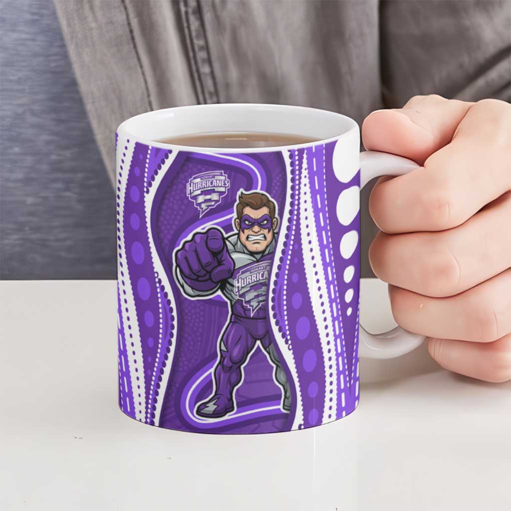 Hobart Hurricanes Ceramic Mug Aboriginal Dot Art Purple White - Tribal Wave Pattern