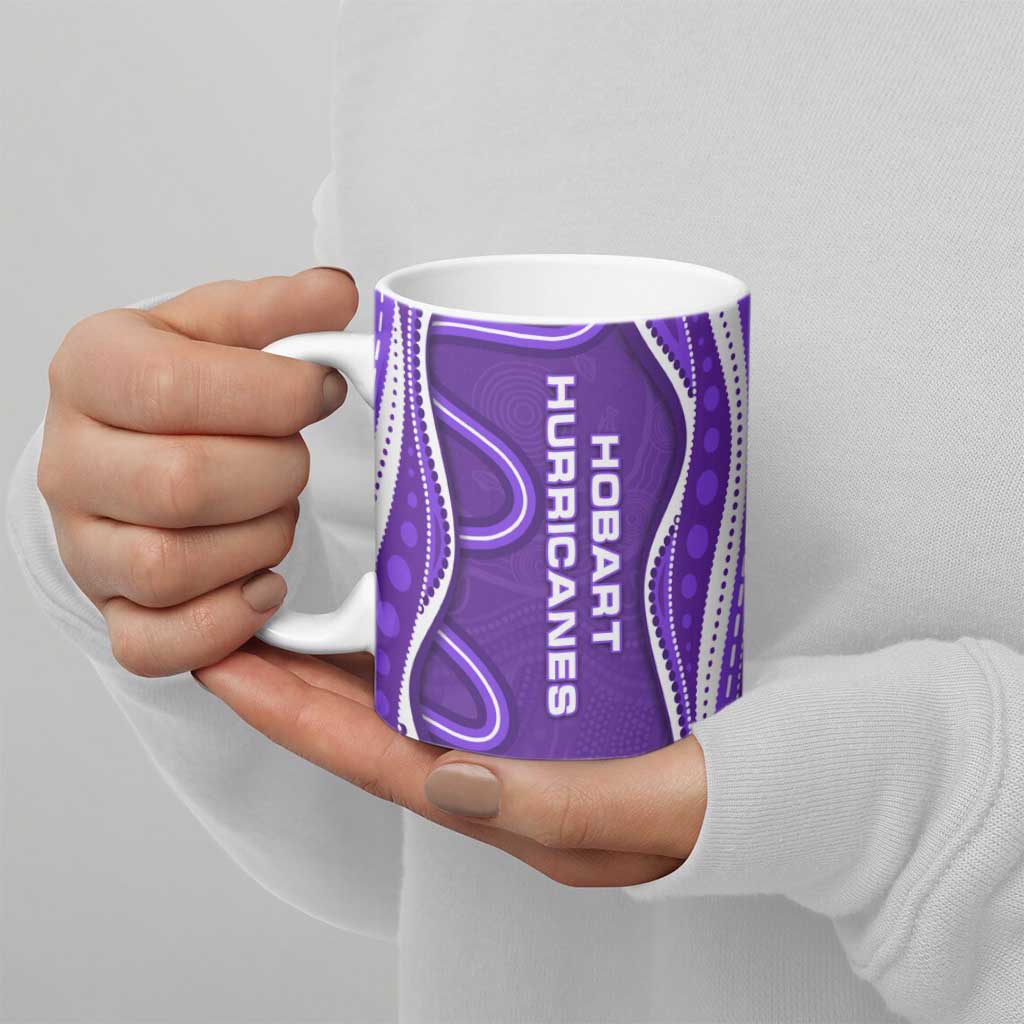 Hobart Hurricanes Ceramic Mug Aboriginal Dot Art Purple White - Tribal Wave Pattern