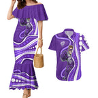 Hobart Hurricanes Couples Matching Mermaid Dress and Hawaiian Shirt Aboriginal Dot Art Purple White - Tribal Wave Pattern