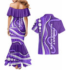 Hobart Hurricanes Couples Matching Mermaid Dress and Hawaiian Shirt Aboriginal Dot Art Purple White - Tribal Wave Pattern