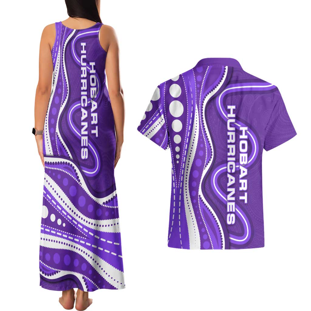 Hobart Hurricanes Couples Matching Tank Maxi Dress and Hawaiian Shirt Aboriginal Dot Art Purple White - Tribal Wave Pattern