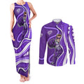 Hobart Hurricanes Couples Matching Tank Maxi Dress and Long Sleeve Button Shirt Aboriginal Dot Art Purple White - Tribal Wave Pattern