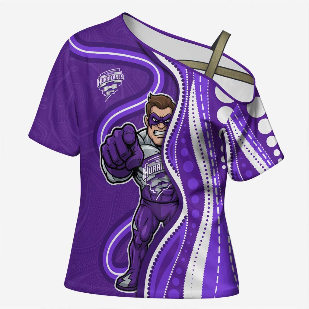 Hobart Hurricanes Cross Shoulder Shirt Aboriginal Dot Art Purple White - Tribal Wave Pattern