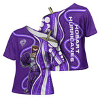 Hobart Hurricanes Cross Shoulder Shirt Aboriginal Dot Art Purple White - Tribal Wave Pattern