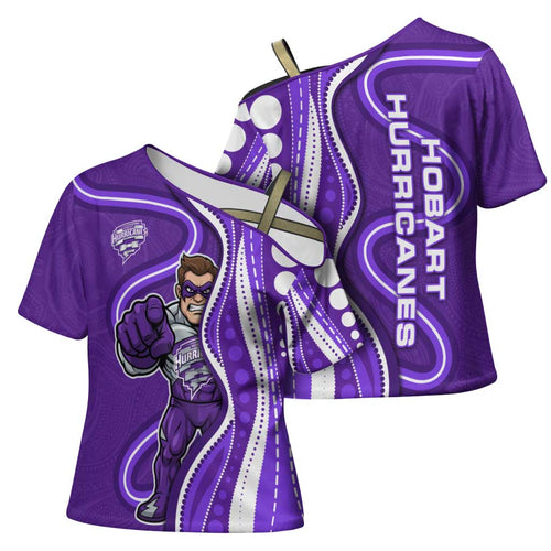 Hobart Hurricanes Cross Shoulder Shirt Aboriginal Dot Art Purple White - Tribal Wave Pattern