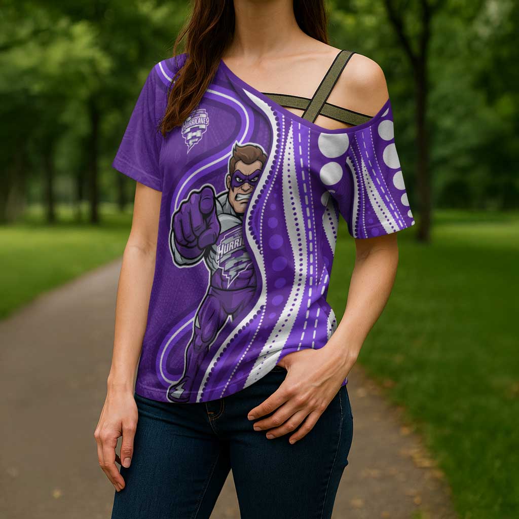 Hobart Hurricanes Cross Shoulder Shirt Aboriginal Dot Art Purple White - Tribal Wave Pattern