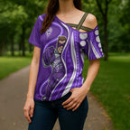 Hobart Hurricanes Cross Shoulder Shirt Aboriginal Dot Art Purple White - Tribal Wave Pattern