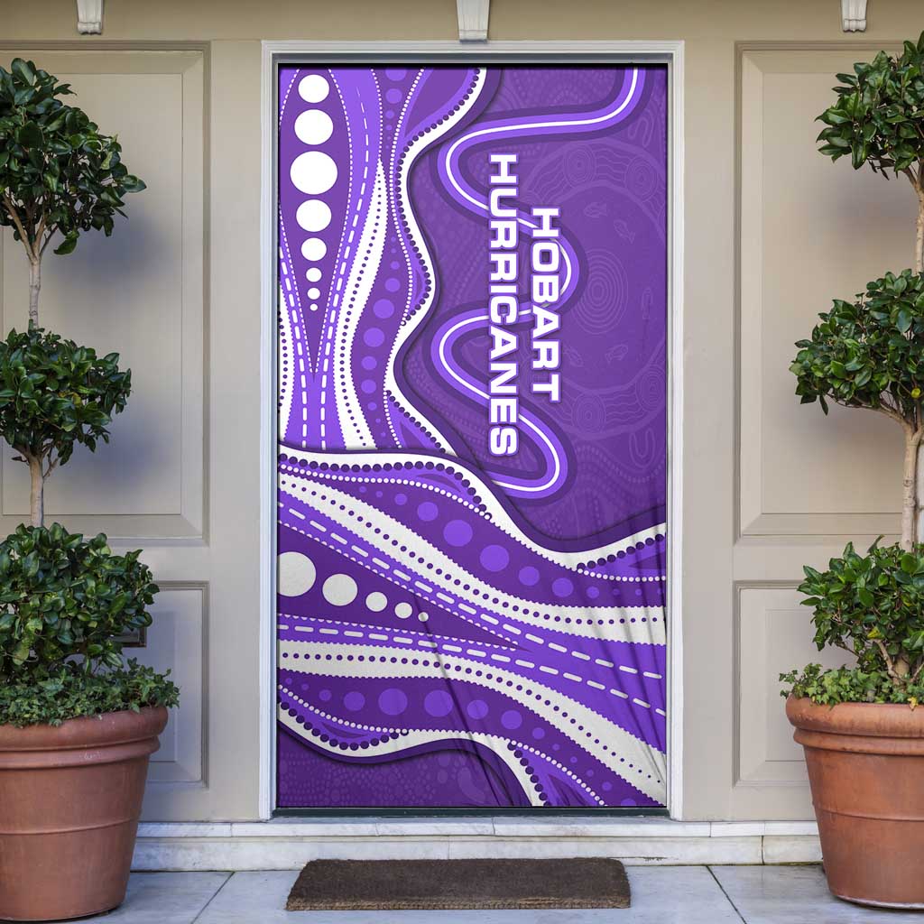 Hobart Hurricanes Door Cover Aboriginal Dot Art Purple White - Tribal Wave Pattern