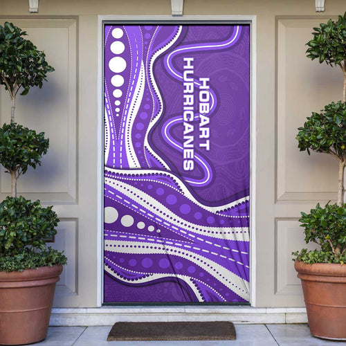 Hobart Hurricanes Door Cover Aboriginal Dot Art Purple White - Tribal Wave Pattern