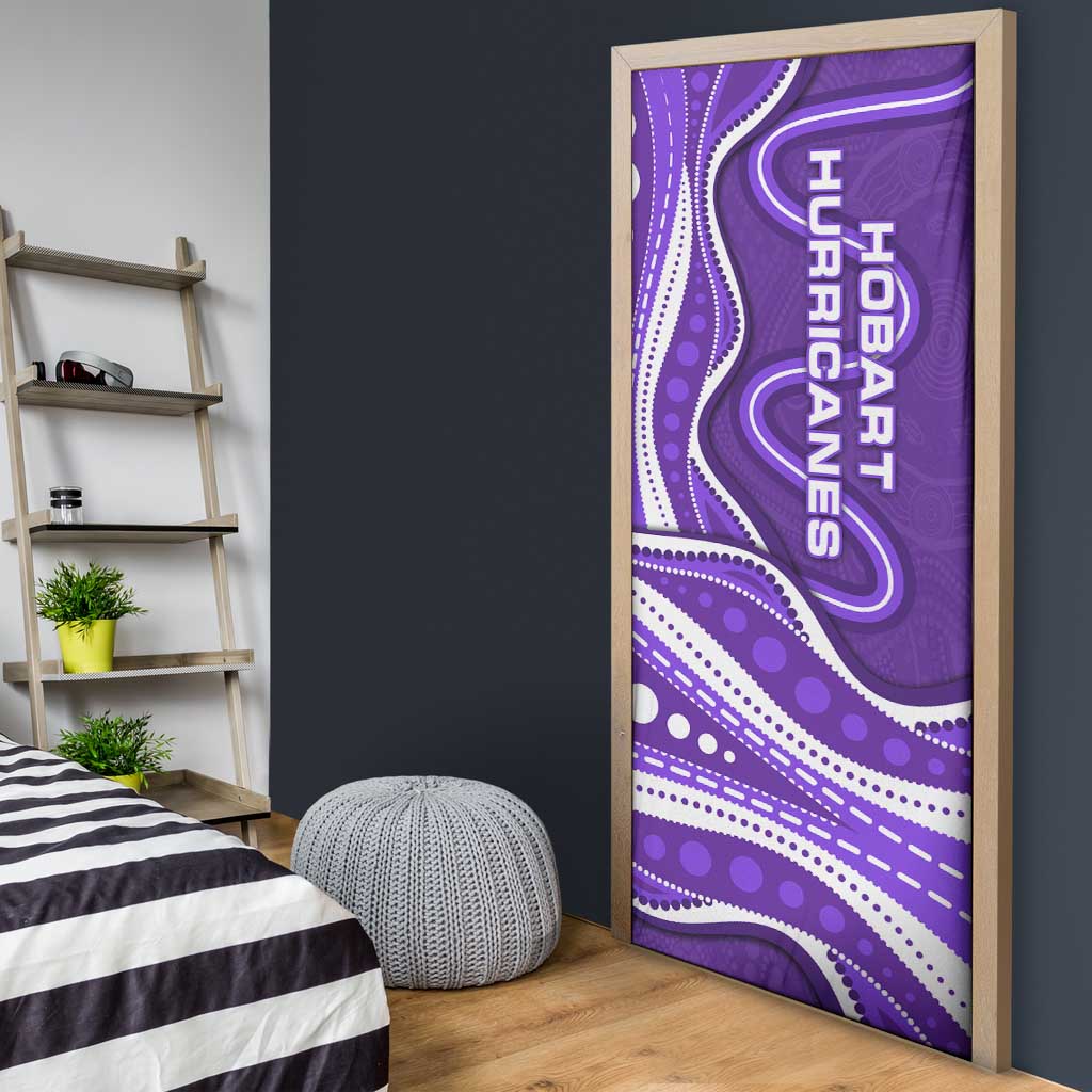 Hobart Hurricanes Door Cover Aboriginal Dot Art Purple White - Tribal Wave Pattern