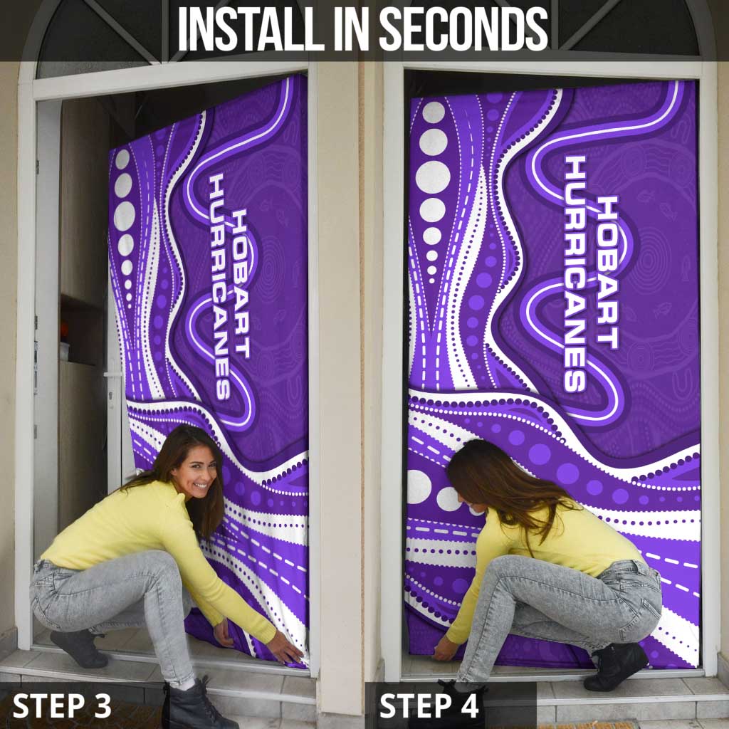 Hobart Hurricanes Door Cover Aboriginal Dot Art Purple White - Tribal Wave Pattern