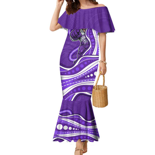 Hobart Hurricanes Family Matching Mermaid Dress and Hawaiian Shirt Aboriginal Dot Art Purple White - Tribal Wave Pattern