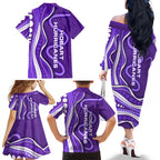 Hobart Hurricanes Family Matching Off The Shoulder Long Sleeve Dress and Hawaiian Shirt Aboriginal Dot Art Purple White - Tribal Wave Pattern
