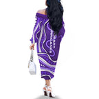Hobart Hurricanes Family Matching Off The Shoulder Long Sleeve Dress and Hawaiian Shirt Aboriginal Dot Art Purple White - Tribal Wave Pattern
