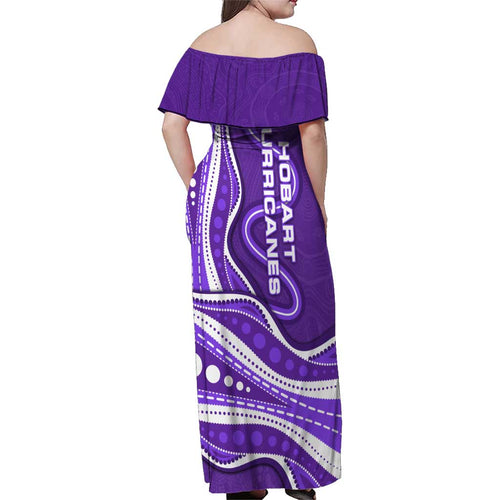Hobart Hurricanes Family Matching Off Shoulder Maxi Dress and Hawaiian Shirt Aboriginal Dot Art Purple White - Tribal Wave Pattern