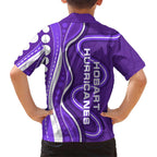 Hobart Hurricanes Family Matching Off Shoulder Short Dress and Hawaiian Shirt Aboriginal Dot Art Purple White - Tribal Wave Pattern