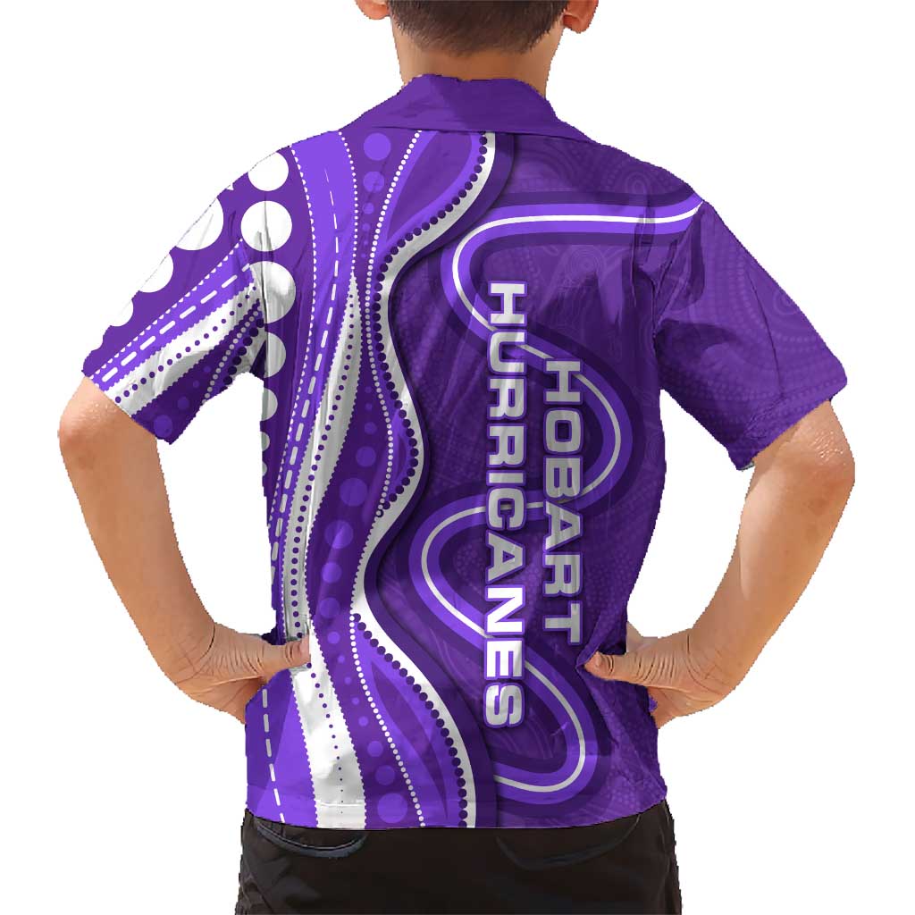Hobart Hurricanes Family Matching Off Shoulder Short Dress and Hawaiian Shirt Aboriginal Dot Art Purple White - Tribal Wave Pattern