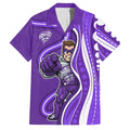 Hobart Hurricanes Family Matching Off Shoulder Short Dress and Hawaiian Shirt Aboriginal Dot Art Purple White - Tribal Wave Pattern