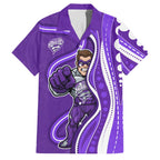 Hobart Hurricanes Family Matching Off Shoulder Short Dress and Hawaiian Shirt Aboriginal Dot Art Purple White - Tribal Wave Pattern