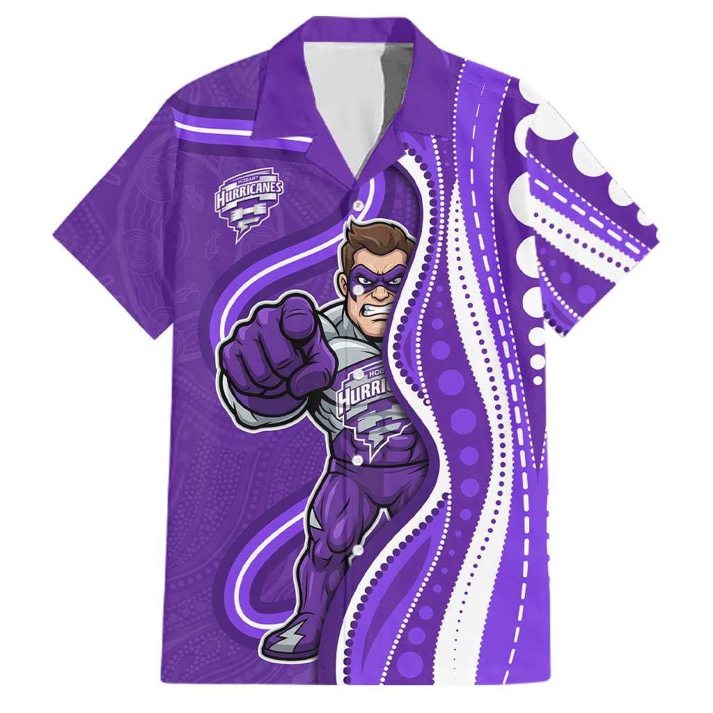 Hobart Hurricanes Family Matching Off Shoulder Short Dress and Hawaiian Shirt Aboriginal Dot Art Purple White - Tribal Wave Pattern