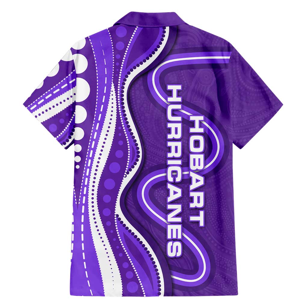 Hobart Hurricanes Family Matching Off Shoulder Short Dress and Hawaiian Shirt Aboriginal Dot Art Purple White - Tribal Wave Pattern