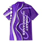 Hobart Hurricanes Family Matching Off Shoulder Short Dress and Hawaiian Shirt Aboriginal Dot Art Purple White - Tribal Wave Pattern