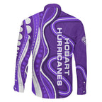 Hobart Hurricanes Family Matching Off Shoulder Short Dress and Hawaiian Shirt Aboriginal Dot Art Purple White - Tribal Wave Pattern