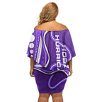 Hobart Hurricanes Family Matching Off Shoulder Short Dress and Hawaiian Shirt Aboriginal Dot Art Purple White - Tribal Wave Pattern