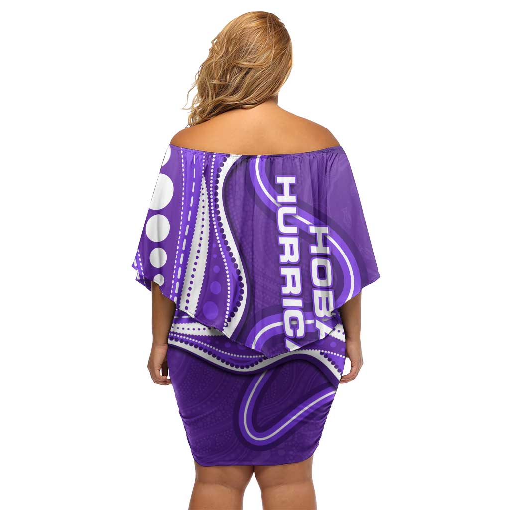 Hobart Hurricanes Family Matching Off Shoulder Short Dress and Hawaiian Shirt Aboriginal Dot Art Purple White - Tribal Wave Pattern